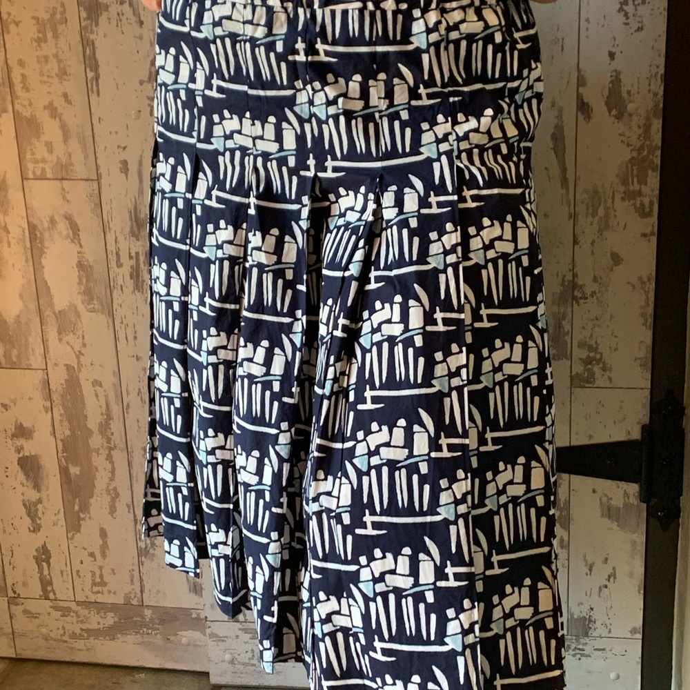 Tory Burch Navy and White Printed A-Line Skirt - Picture 15 of 16